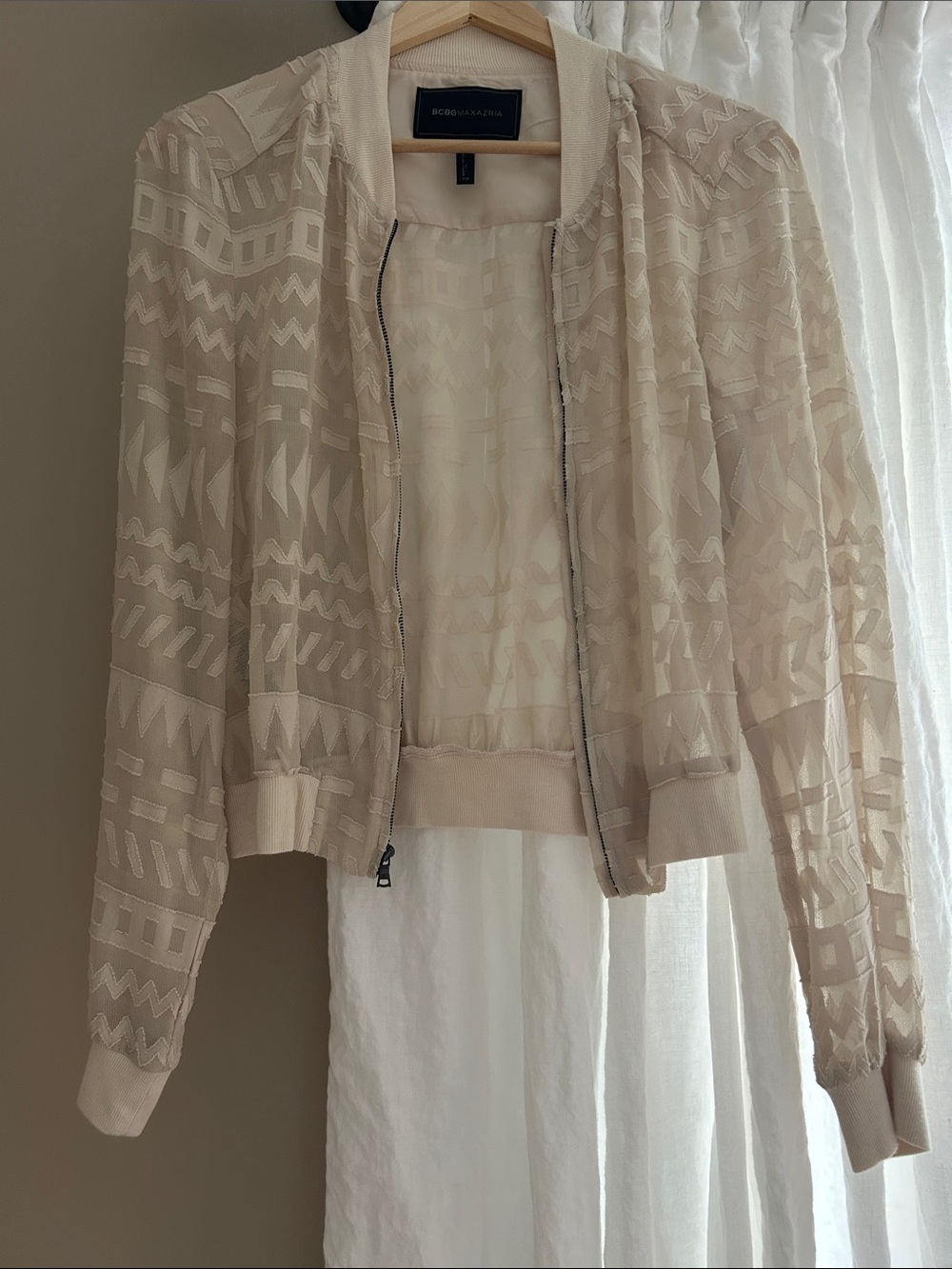 BCBGMaxAzria Cream Sheer  Bomber Jacket